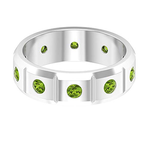 Anillo de peridoto redondo de 2,5 mm, creado en laboratorio, unisex, anillo de boda, anillo de aniversario apilable, anillo de banda ancha, 14K Oro blanco, Size:EU 68