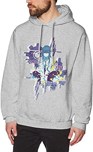 Anime Steins Gate Makise Kurisu Pullover Sweatshirts Hoodies für Herren Gr. L, grau