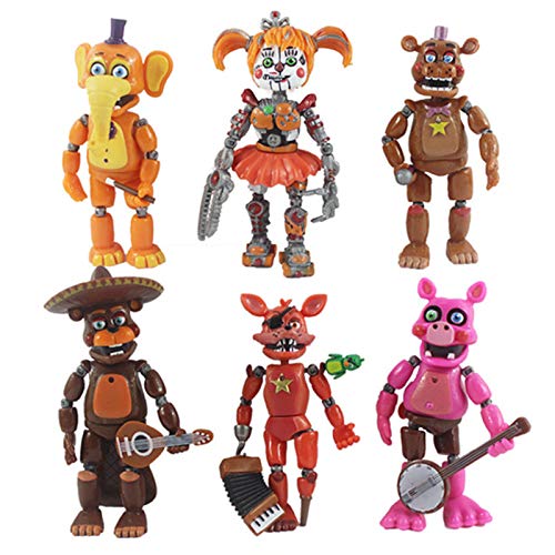 Anjinguang Juego de 6 piezas || FNAF Figuras - Más de 5 pulgadas Cinco Noches Simulador de Pizza Rockstar Fre-ddy Figura coleccionable Modelo Figura de acción de PVC Modelo Juguetes Regalo FNAF