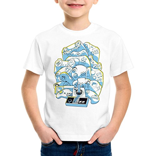 A.N.T. Gamer Madness Camiseta para Niños T-Shirt videoconsola Videojuego Game Controller Mando, Color:Blanco, Talla:128