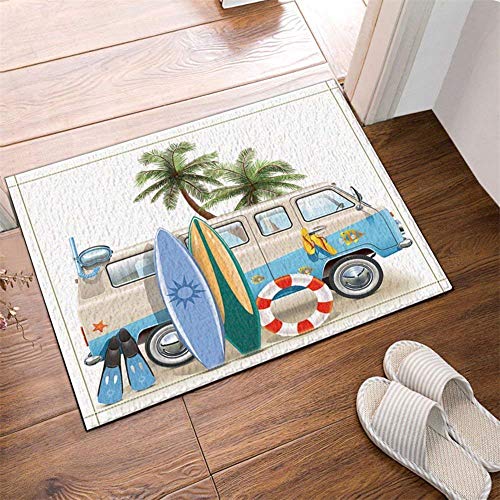 Árbol De Coco De La Tabla Hawaiana del Autobús Turístico En La Playa. Alfombrilla Dntideslizante, Alfombrilla De Baño, Diseño Rico, 40X60Cm. Accesorios De Casa.