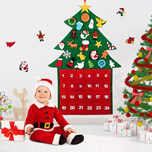 Arbol de Navidad Fieltro, Wokkol 3.3ft DIY Árbol de Navidad de Fieltro Arbol de Navidad en Fieltro Árboles de navidad con 29Pcs Adornos Arbol Navidad Desmontables Año Nuevo Navidad Regalo para Niños