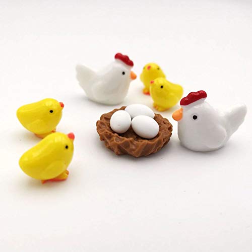 Armena Juego de Minifiguras de Animales, Pollitos, Huevo, Nido de Pollo 10 Piezas jardín Ornamentos gallina 2,5 x 2 cm Pollitos 1,6 x 1,4 cm, Blanco, Amarillo, marrón