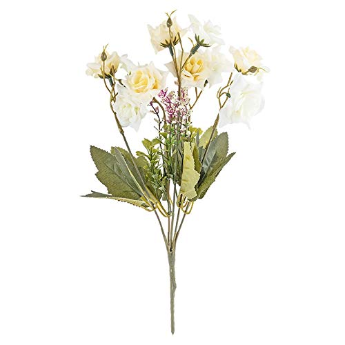 Arreglo de flores artificiales | Ramo de flores | Varias flores y colores | Flores decorativas con tallo largo | Flores Ø aprox. 3-6 cm (rosas | 30 cm | 10 flores grandes | blanco)
