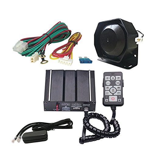 AS - Kit de sirena electrónica con cable de 12 V con altavoz principal con mando a distancia con cable, terminal auxiliar de luz para ajustarse a vehículos de ingeniería, bomberos o policía