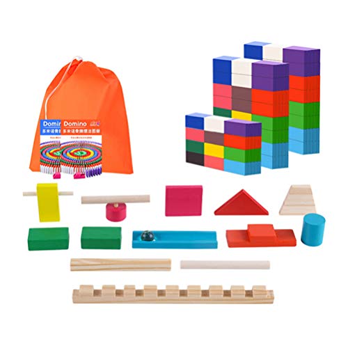 Atrumly Dominó de madera Set de apilamiento de bloques de dominó para niños juego educativo de juguete de color brillante Domino Set