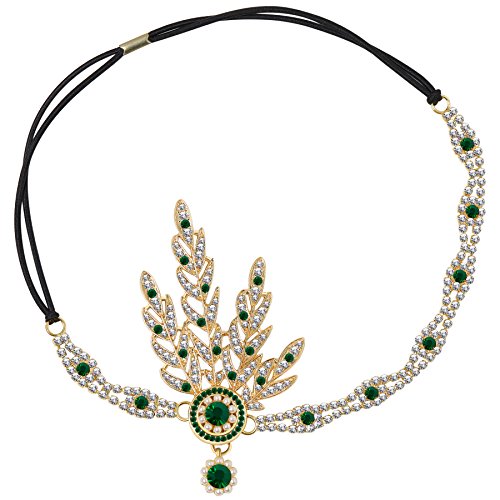 Babeyond® 1920s - Medallón redondo con perlas inspirado en el gran Gatsby accesorios para mujer verde Talla única