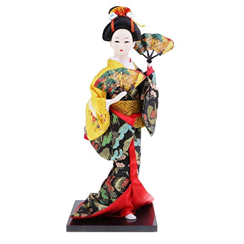 Backbayia 30 cm Kimono muñeca de Geisha en Japón Vintage Hechos a Mano Figura para Collection Regalo de cumpleaños Fiesta para niños niña con, Resina, 9