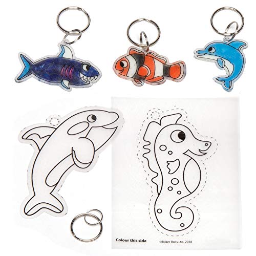 Baker Ross- Llaveros de papel termorretráctil de animales marinos (Pack de 8)- Actividad de manualidades infantiles para decorar