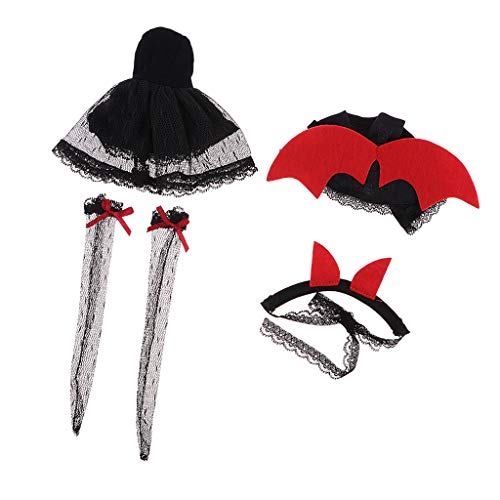 Baoblaze Juguete Dress up DIY Set de Ropa de Vestir Accesorios para Muñeca Chica Escala 1/6 - Negro y Rojo