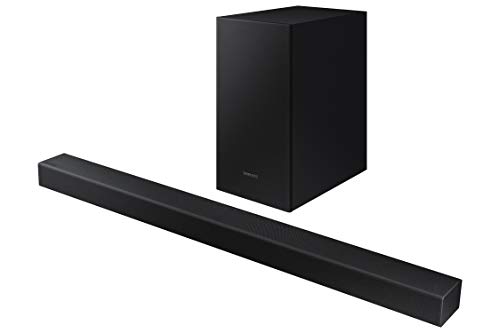 Barra de Sonido SAMSUNG HW-T420 - Sonido 150W, 2.1 Ch, Subwoofer cableado, Dolby Digital 2.1, Bluetooth 4.2 Power On, Game Mode y One Remote Control