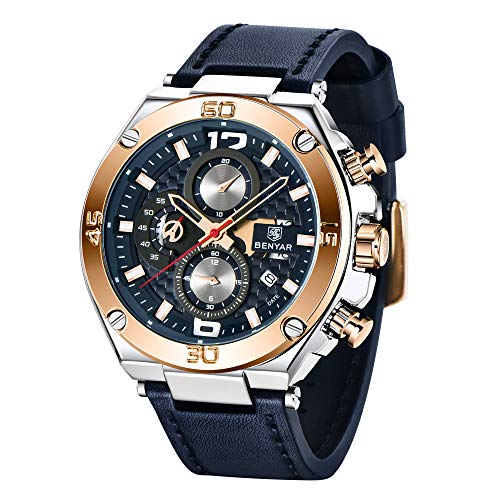 BENYAR Relojes de Pulsera Casual Deportivo Cuarzo analógico Reloj Cronógrafo Impermeable Cuero Pulsera para Hombres BENYAR Relojes de Pulsera Casual Deportivo Cuarzo analógico Reloj Cronógrafo Impermeable Cuero Pulsera para Hombres