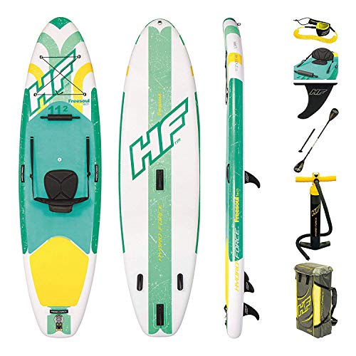 Bestway Freesoul Tech 65310 - Tabla inflable de paddle surf con remo de aluminio, blanco y verde (SUP kit con correa, bomba de hinchado con manómetro y bolsa de transporte)