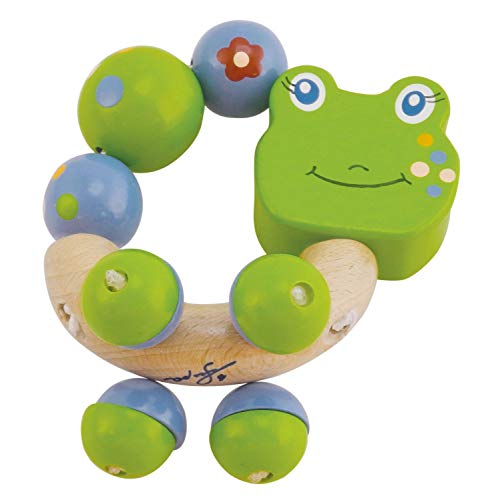 Bieco 44021011 Figura Sonajero Froggy, Sonajero Anillo en forma de madera con Froggy el Rana, greifrassel para bebés de 0 a, Verde