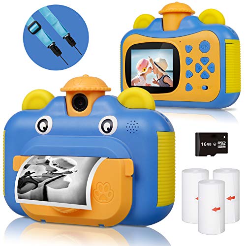 BITIWEND Cámara de Impresión para Niños, Camara Infantil Instantanea, con Cordón de Cámara, Tarjeta De 16GB, 3 Rollos de Papel, Camara Infantiles HD 1080P de 2.4 Pulgadas (Azul)