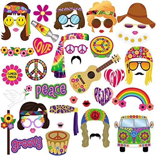 BizoeRade - Accesorios para fotomatón de los años 60 (45 unidades), diseño hippie BizoeRade - Accesorios para fotomatón de los años 60 (45 unidades), diseño hippie