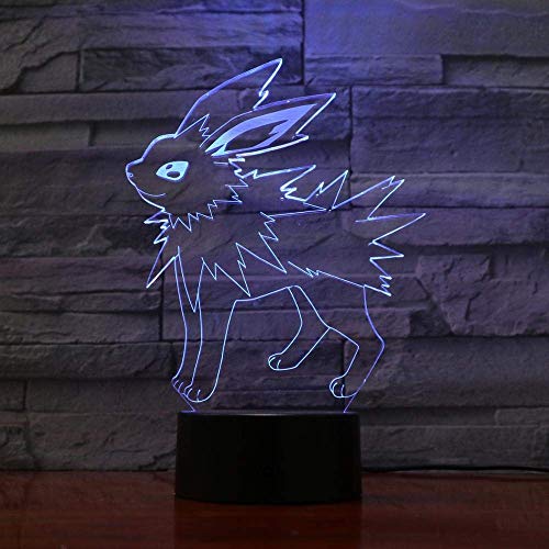 BJClight Lámpara de Ilusión 3D Luz de Noche LED para Niños Juego Popular de Pokémon Serie Eevee Lámpara de Mesa de Dibujos Animados USB Familiar 7 Colores Regalos para Niños Decoración del Hogar