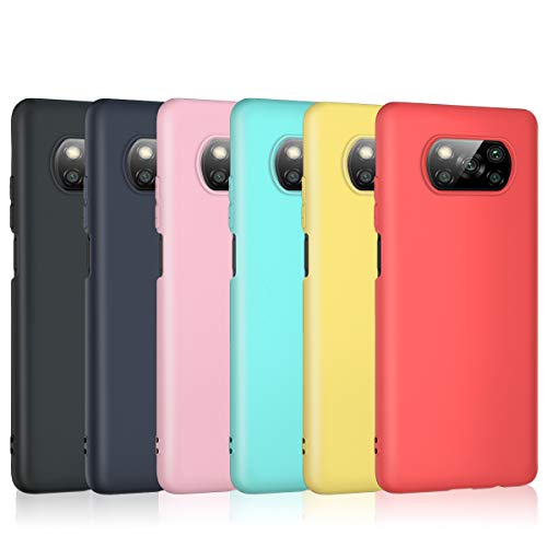 Bkeke 6 x Funda Xiaomi Poco X3 NFC, 6 Unidades Caso Juntas Fina Silicona TPU Flexible Colores Carcasas Xiaomi Poco X3 NFC - Negro, Azul Oscuro, Rosa, Menta Verde, Amarillo, Rojo