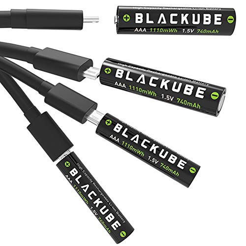 Blackube Pilas Recargable AAA Battery Litio 1110 mWh-1.5V,740mAh-Tiempo de Carga 1.1 Horas-Micro USB Charge-Sin Efecto Memoria-4*AAA (AAA-1110mWh) Blackube Pilas Recargable AAA Battery Litio 1110 mWh-1.5V,740mAh-Tiempo de Carga 1.1 Horas-Micro USB Charge-Sin Efecto Memoria-4*AAA (AAA-1110mWh)