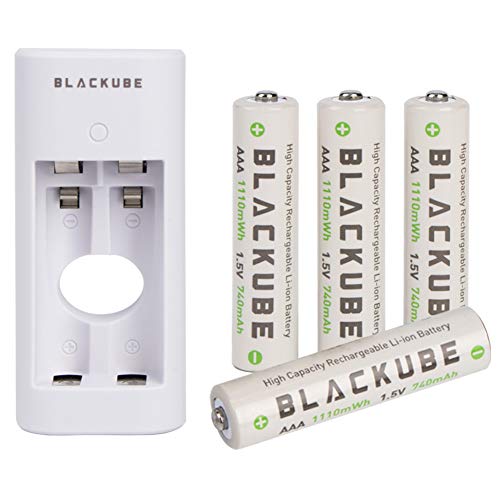 Blackube USB Charge Rechargeable AAA Battery Lithium 1110 mWh-Packs de Pilas y Cargadores -1.5V,700mAh-Tiempo de Carga 1.1 Horas-4*AAA with Charger