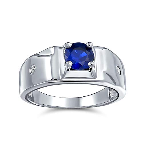 Bling Jewelry .50Ct Redondo Solitario Simulada De Azul Zafiro CZ Mens Anillo De Compromiso Anillo De Plata Esterlina 925 para Hombres
