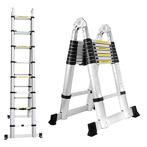 BMOT 5(2,5+2,5) M Escalera telescópica de Aluminio Fuerte Estabilidad Escalera plegable Escalera alta multifuncional para loft 8+8 Escalones Antideslizantes Carga 150 KG BMOT 5(2,5+2,5) M Escalera telescópica de Aluminio Fuerte Estabilidad Escalera plegable Escalera alta multifuncional para loft 8+8 Escalones Antideslizantes Carga 150 KG