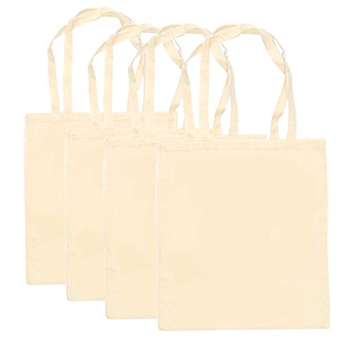 Bolsas con Asas de algodón Natural (35 x 40 cm, 4 Unidades),Lavable,Reutilizable-para Ropa,Manualidades,Alimentos,Verduras, IR de Paseo y para Uso Diario