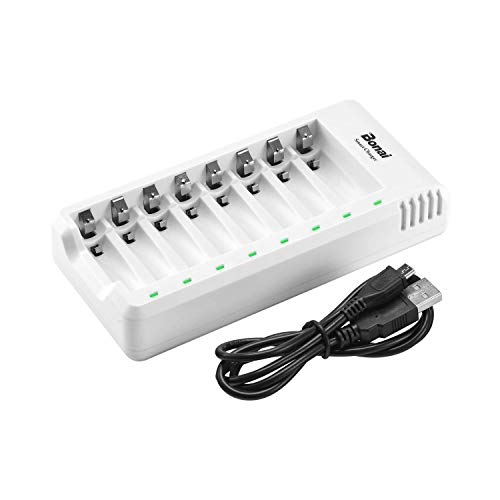 BONAI Cargador de Pilas Recargables AA y AAA Ni-MH/Ni-CD Baterías Recargables con 8 Ranuras Independientes, Inteligente Cargador de Pilas con Puerto USB BONAI Cargador de Pilas Recargables AA y AAA Ni-MH/Ni-CD Baterías Recargables con 8 Ranuras Independientes, Inteligente Cargador de Pilas con Puerto USB