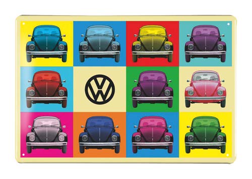 Brisa VW Collection - Volkswagen Escarabajo Coche Beetle Placa Metálica, Cartel de Metal para Pared, Chapa Decorativa Vintage, Póster para Hogar/Taller/Regalo/Souvenir (Multicolor)