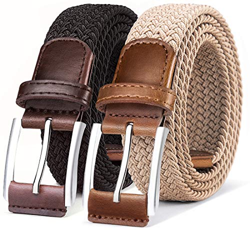 BULLIANT Cinturón Trenzado Elástico 2 Unidades,Tejido Extensible Cinturón para Hombres y Mujeres Hebilla de Zinc, Ancho 1 3/8