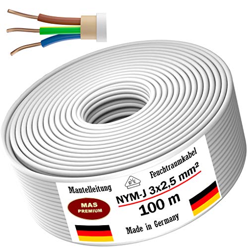 Cable de alimentación para ambientes húmedos, 5 m, 10 m, 20 m, 50 m o 100 m, NYM-J 3 x 2,5 mm², para instalación fija (100 m) Cable de alimentación para ambientes húmedos, 5 m, 10 m, 20 m, 50 m o 100 m, NYM-J 3 x 2,5 mm², para instalación fija (100 m)