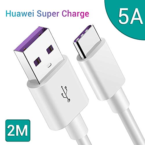 Cable Huawei 5A,GlobaLink 2M Cable USB Tipo C Carga Rapida Super Charge para Huawei Mate 40 Pro/40 Pro+/40 RS/40/P40/P40 Pro/P30/P30 Lite/Mate 30/30pro/Mate 20/20 Pro/10/P20/P20 Pro/P10(Blanco)