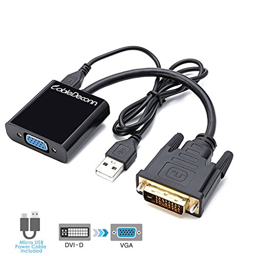 CableDeconn Activa DVI 24 + 1 DVI-D M a VGA macho con Micro USB adaptador activo Cable Convertidor para PC DVD Monitor HDTV