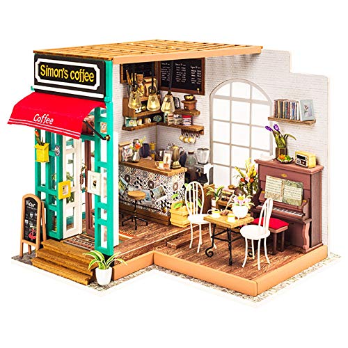 Cafopgrill Casa de muñecas en miniatura modelo casa de muñecas y muebles estilo americano vintage casa de madera hecha a mano juguete Simon sol casa café