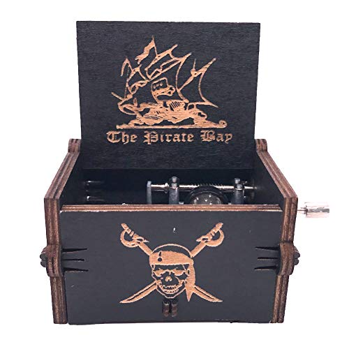 Caja de música de piratas del Caribe, de madera tallada, para jugar (tema de Davy Jone, negro)