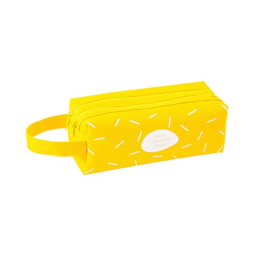 Caja de suministros de papelería para estudiantes Oficina Colegio de la Escuela Media, 2 capas de gran capacidad con cremallera pluma titular estuche de papelería bolsa de la escuela - amarillo