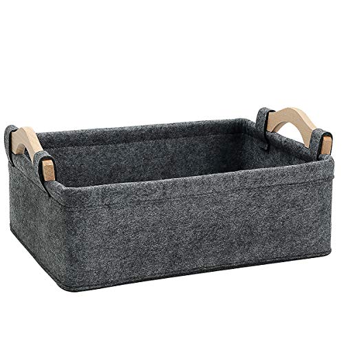 Cajas Almacenamiento Cestas de Almacenaje Fieltro Con Asas Madera Plegable Cesta De Organizador para Ropa, Toallas, Juguetes, Libro(29 x 18 x 10cm) Cajas Almacenamiento Cestas de Almacenaje Fieltro Con Asas Madera Plegable Cesta De Organizador para Ropa, Toallas, Juguetes, Libro(29 x 18 x 10cm)