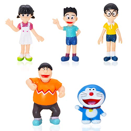 Cake Topper - YUESEN 5 unidades Diseño de paisaje de Doraemon Familia, figuras de acción, juguetes para niños,Mini Juguetes Baby Shower Fiesta de cumpleaños Pastel Decoración Suministros