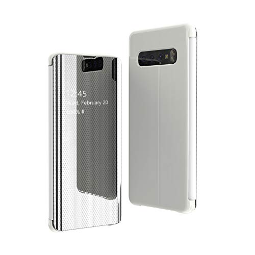 Caler 360 Flip Tapa Protection Funda Compatible con Samsung Galaxy Note 9 Carcasa Libro Modelo Fecha Espejo Brillante tirón del Duro Cover,[Espejo Reflectante Vista] PC Hard Protector Caso(Plata)