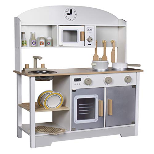 Calma Dragon Cocina de Madera BL-19203, Grande, Cocinita de Juguete Infantíl, con Microondas, Fregadero, Horno y 13 Accesorios.