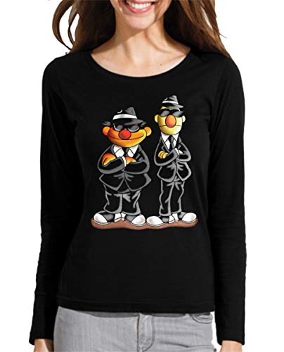 Camiseta Manga Larga de Mujer Divertidas Funny Graciosa Barrio Sesamo EPI Y BLAS Men in Black 085 XL