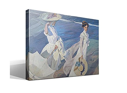 Canvas lienzo bastidor Paseo a la Orilla del Mar de Joaquín Sorolla y Bastida - 45cm x 55cm - Bastidor: 3cm - Impresión sobre Lienzo de Algodón 100% - Bastidor de madera 3x3cm - Fabricado en España