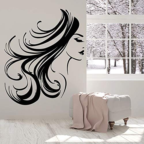 Cara de niña tatuajes de pared mujer pelo largo peinado sala de maquillaje salón de belleza decoración de interiores vinilo ventana pegatinas dormitorio mural