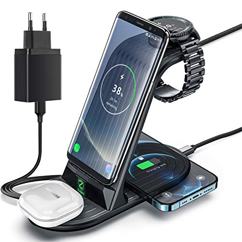 Cargador Inalámbrico, ZHIKE 4 en 1 de Carga rápida de 10 W con Certificación Qi, Compatible con iPhone 11 Series / XS / XR / X, Huawei, Samsung, Airpods, Galaxy Watches y Buds (no para Apple Watch)