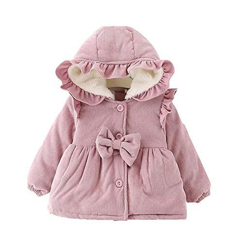 Carolilly - Abrigo de invierno para niña con capucha de manga larga y a la moda, para invierno Rosa 2-3 años