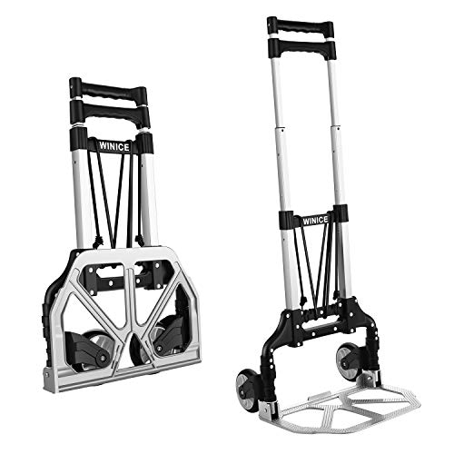 Carro de transporte portátil plegable de aluminio resistente, capacidad de carga de 150 libras, mango telescópico ajustable para equipaje, viaje oficina Carro de transporte portátil plegable de aluminio resistente, capacidad de carga de 150 libras, mango telescópico ajustable para equipaje, viaje oficina