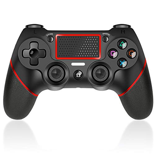 CHEREEKI Mando para PS4, Mando Inalámbrico para PS4 / PS4 Pro / PS4 Slim, Gamepad Wireless Bluetooth Controlador Joystick con Pantalla Táctil de Vibración Dual de Seis Ejes (Rojo)