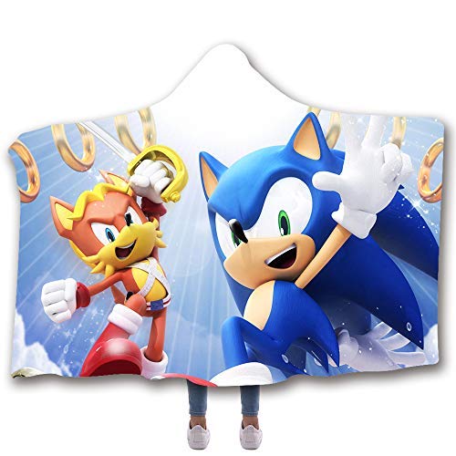 CHICLI Sonic The Hedgehog 17 Blanket Hoodie Hooded Throw Blanket Soft Cloak Shawl Wrap for Adult and Kids