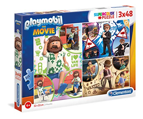 Clementoni 25243 Playmobil-Supercolor - Puzzle (3 Unidades, 48 Piezas, para niños a Partir de 4 años), Multicolor
