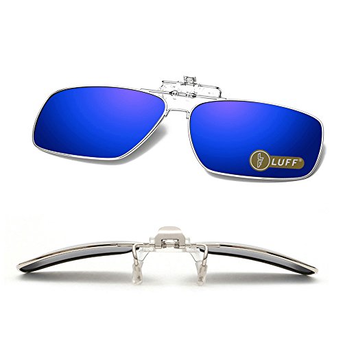 Clip en las gafas de sol polarizadas Mens/womens Flip up polarizado lentes de sol caber sobre gafas graduadas/lectores/deportes al aire libre (Azul)